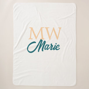 simple minimal add name monogram orange blue bold sherpa blanket