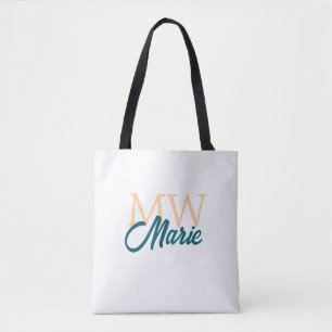 simple minimal add name monogram orange blue bold tote bag