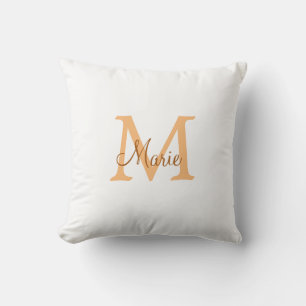simple minimal add name monogram orange brown  cushion
