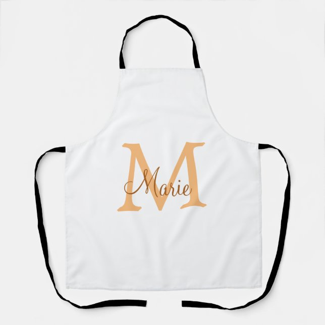 simple minimal add name monogram orange brown  thr apron (Front)