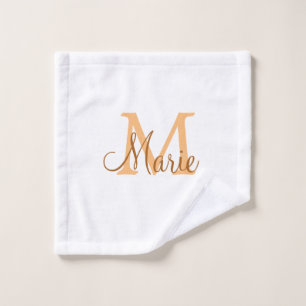 simple minimal add name monogram orange brown thr bath towel set