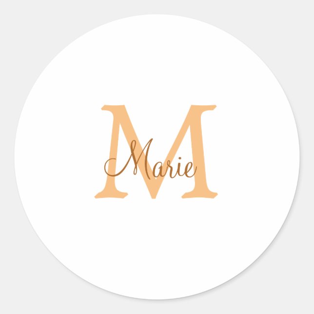 simple minimal add name monogram orange brown  thr classic round sticker (Front)