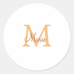 simple minimal add name monogram orange brown  thr classic round sticker