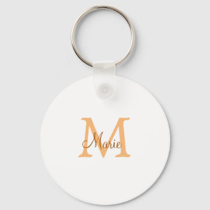 simple minimal add name monogram orange brown  thr key ring