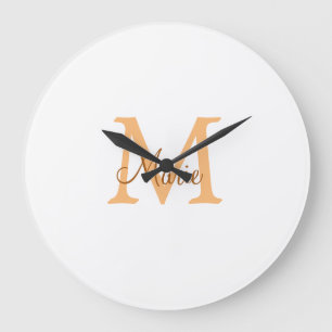 simple minimal add name monogram orange brown thr large clock