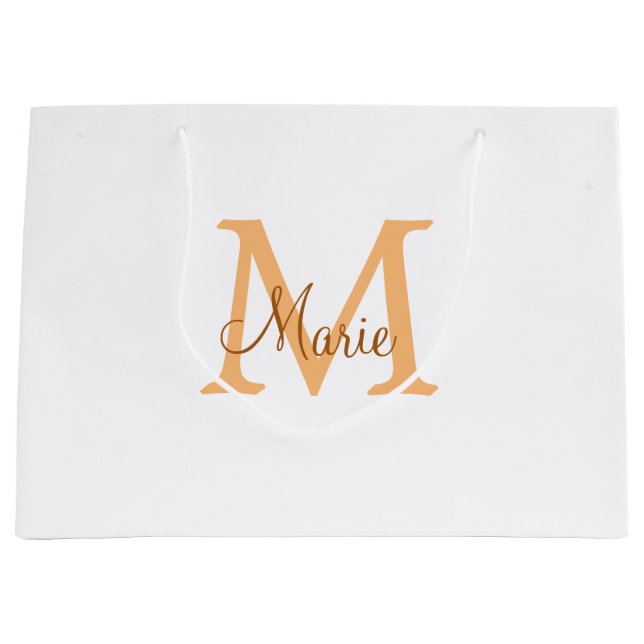 simple minimal add name monogram orange brown  thr large gift bag (Front)