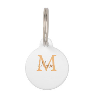simple minimal add name monogram orange brown thr pet tag
