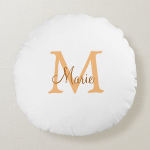 simple minimal add name monogram orange brown thr round cushion