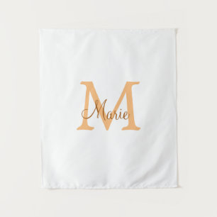 simple minimal add name monogram orange brown  thr tapestry
