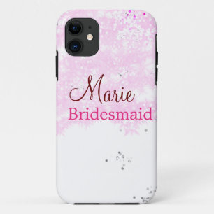 simple minimal add name monogram pink bridesmaid iPhone 11 case