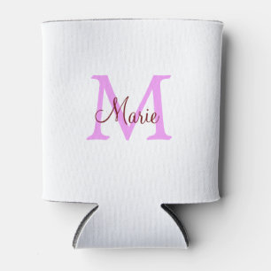simple minimal add name monogram pink red can cooler
