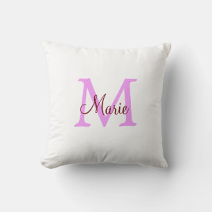 simple minimal add name monogram pink red cushion