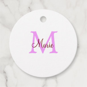 simple minimal add name monogram pink red favour tags
