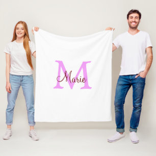 simple minimal add name monogram pink red fleece blanket