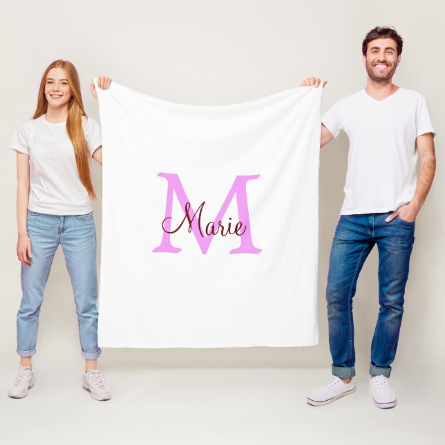 simple minimal add name monogram pink red  fleece blanket (In Situ)