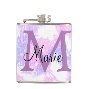 simple minimal add name monogram pink red glitter hip flask