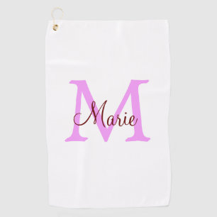 simple minimal add name monogram pink red golf towel