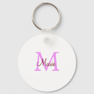 simple minimal add name monogram pink red key ring