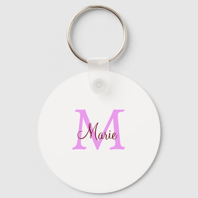 simple minimal add name monogram pink red  key ring (Front)