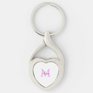 simple minimal add name monogram pink red   key ring