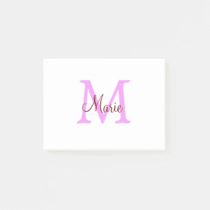 simple minimal add name monogram pink red post-it notes