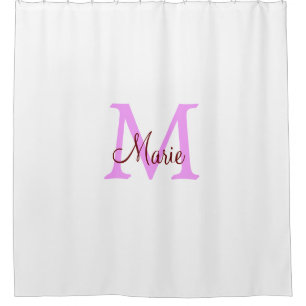 simple minimal add name monogram pink red shower curtain