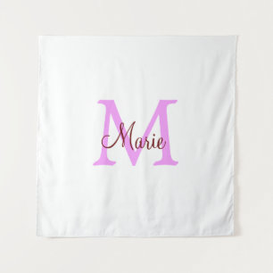 simple minimal add name monogram pink red tapestry