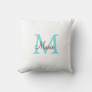 simple minimal add name monogram pink red throw cushion