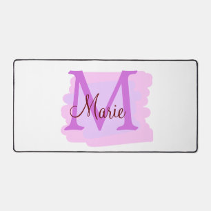 simple minimal add name monogram pink red throw desk mat