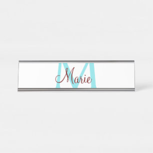 simple minimal add name monogram pink red throw desk name plate