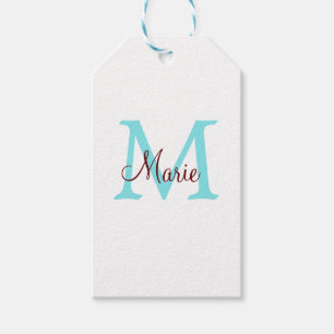 simple minimal add name monogram pink red throw gift tags