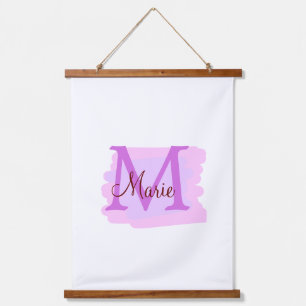 simple minimal add name monogram pink red throw hanging tapestry