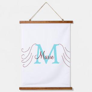 simple minimal add name monogram pink red throw hanging tapestry
