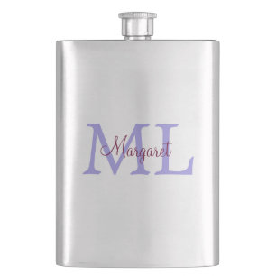 simple minimal add name monogram pink red throw hip flask