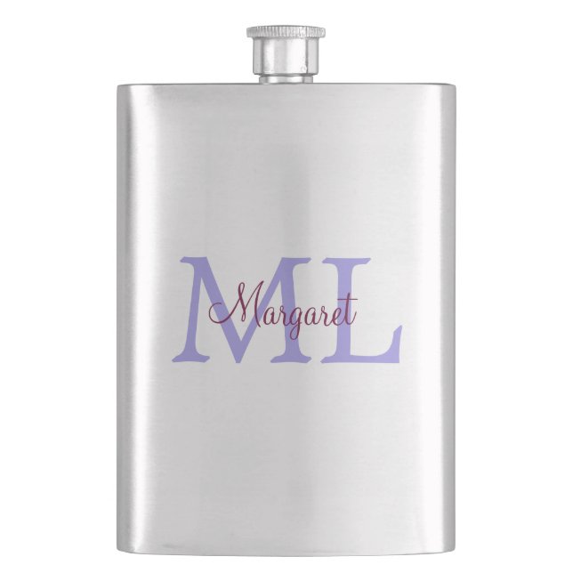 simple minimal add name monogram pink red   throw  hip flask (Front)