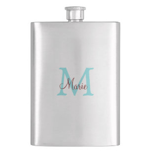 simple minimal add name monogram pink red throw hip flask