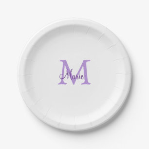 simple minimal add name monogram pink red   throw  paper plate