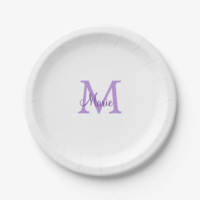 simple minimal add name monogram pink red   throw  paper plate (Front)