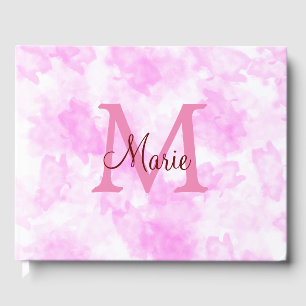 simple minimal add name monogram pink red throw pi guest book