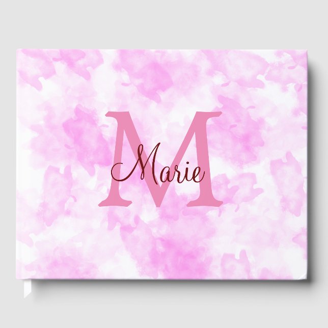 simple minimal add name monogram pink red throw pi guest book (Front)