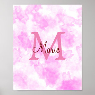 simple minimal add name monogram pink red throw pi poster