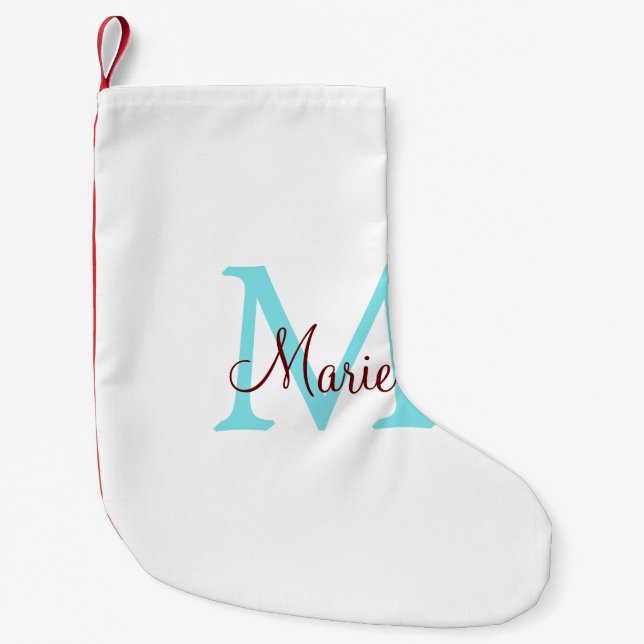 simple minimal add name monogram pink red   throw  small christmas stocking (Front)