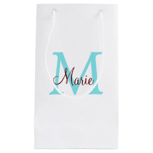 simple minimal add name monogram pink red throw small gift bag