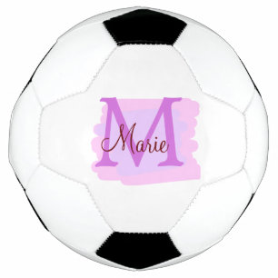 simple minimal add name monogram pink red throw soccer ball