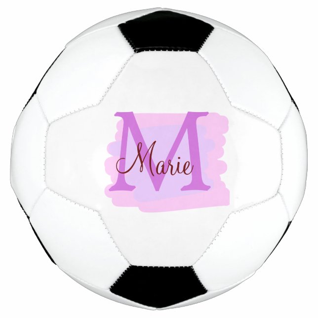 simple minimal add name monogram pink red   throw  soccer ball (Front)