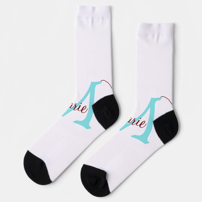 simple minimal add name monogram pink red   throw socks (Left)