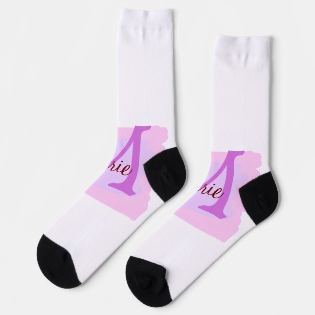 simple minimal add name monogram pink red   throw  socks (Left)