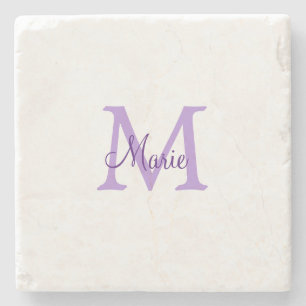 simple minimal add name monogram pink red throw stone coaster