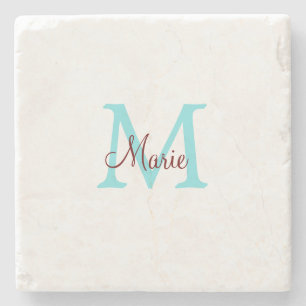 simple minimal add name monogram pink red throw stone coaster