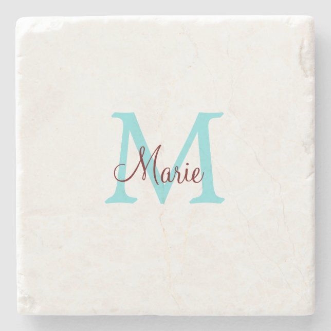 simple minimal add name monogram pink red   throw  stone coaster (Front)